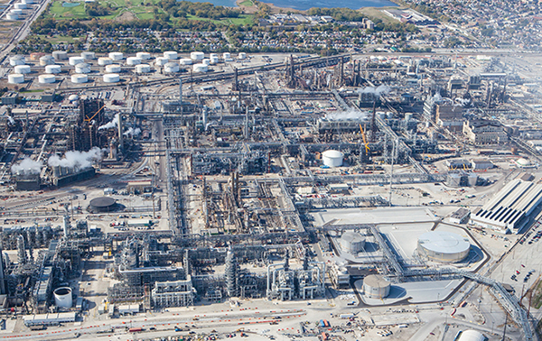 BP Whiting oil refinery overhead view